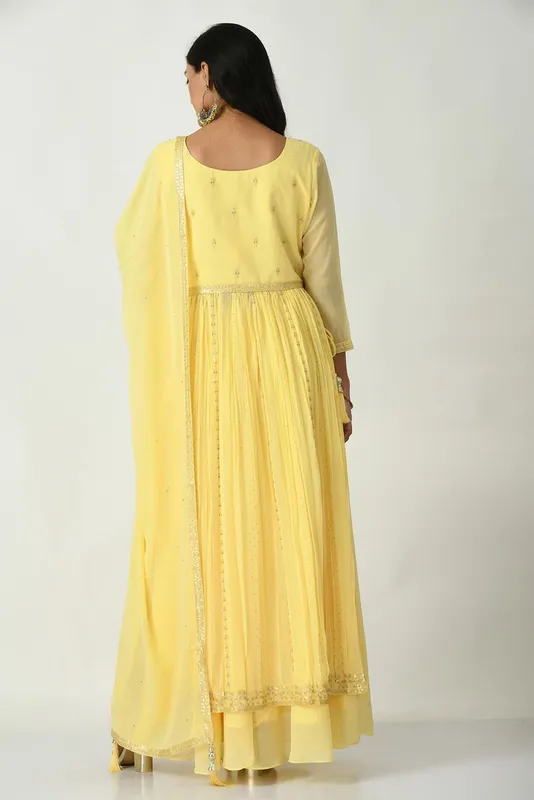 Yellow Zari Embroidered Kurta Set