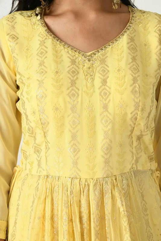 Yellow Zari Embroidered Kurta Set