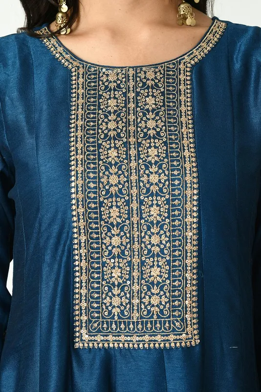 Teal Zari Embroidered Dress