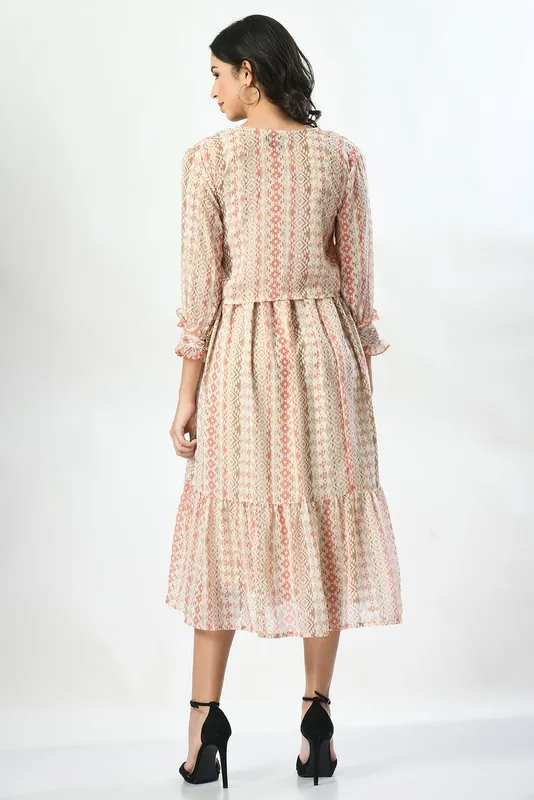 Cream Designer Printed Dress