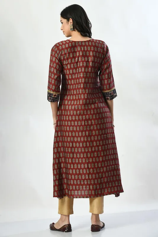 Rust Printed A-line Dress