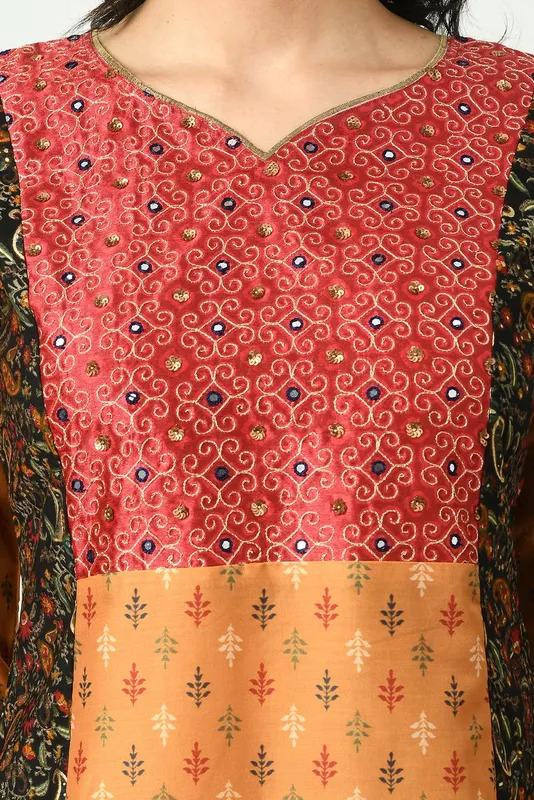 Multi Yoke Embroidered A-line Dress