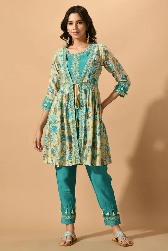 Green Embellished Designer Kurta Set