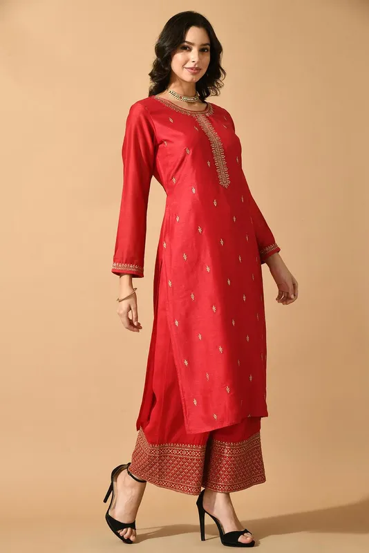 Magenta Embroidered Kurta Set