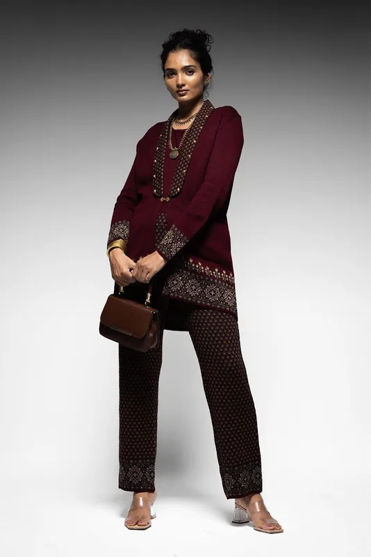 Winter Maroon Knitted Co-ord Set