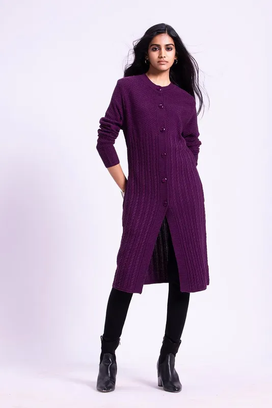 Winter Purple Knitted Longline Cardigan