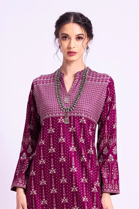 Winter Wine Embellished Kurta Set