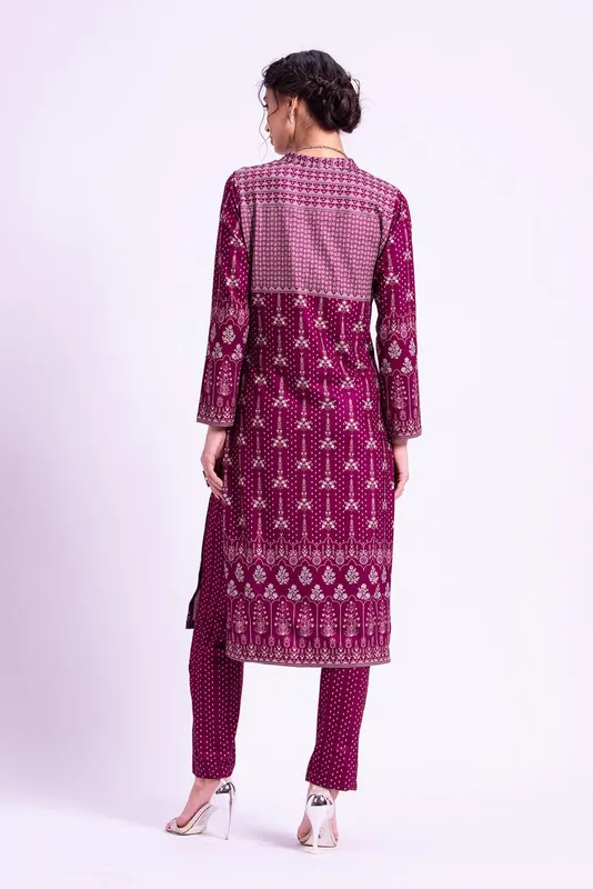 Winter Wine Embellished Kurta Set