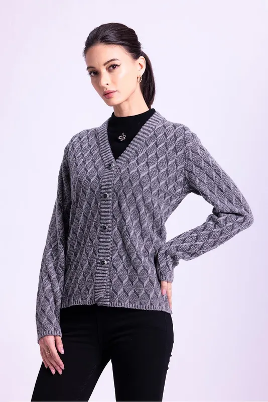 Winter Grey Cable Knitted Cardigan