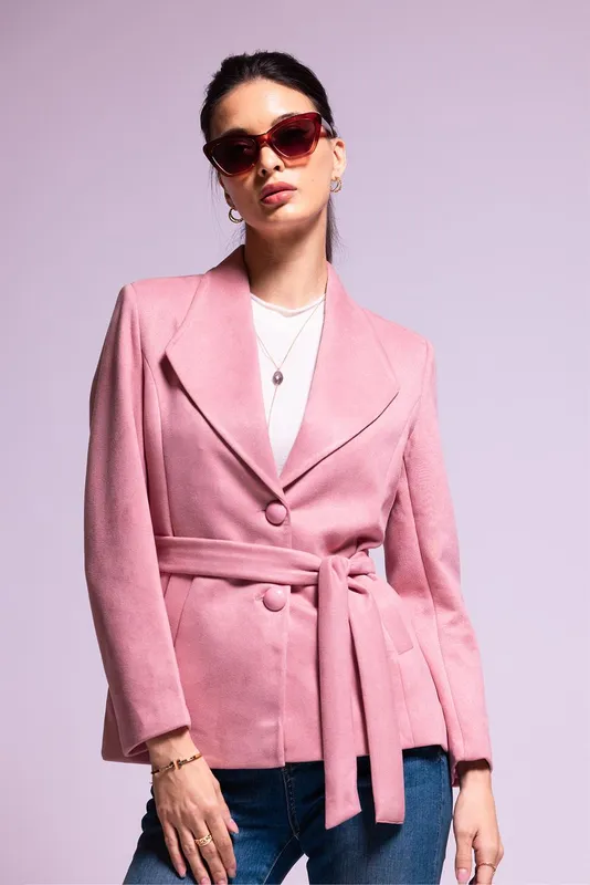 Winter Pink Solid Pea Coat