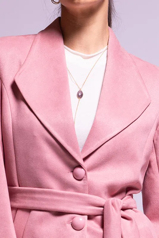 Winter Pink Solid Pea Coat