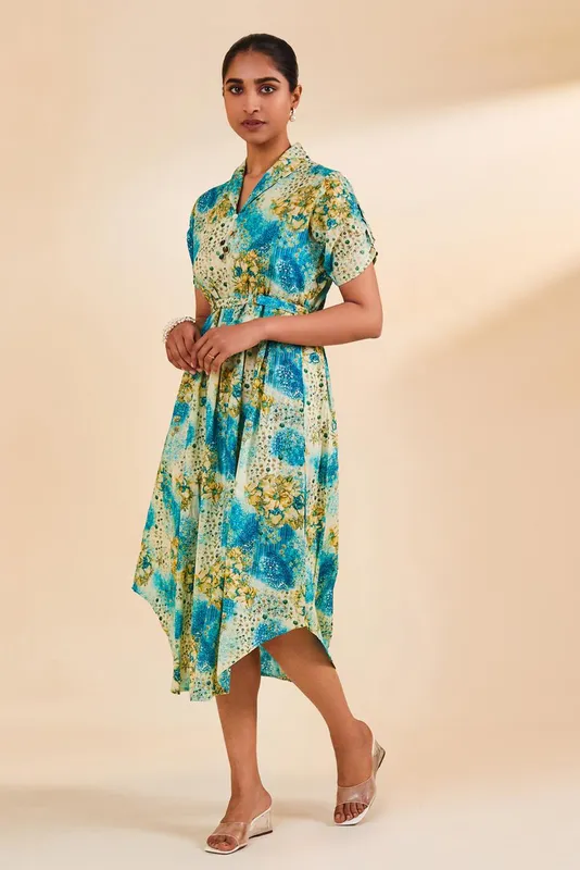 Multi Floral Printed A-Line Dress