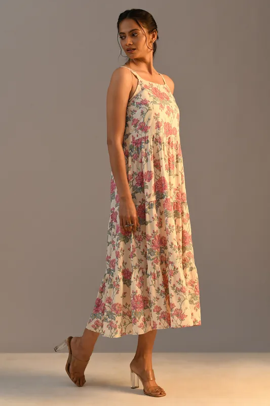 Cream Floral Printed Dress