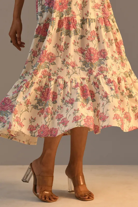 Cream Floral Printed Dress