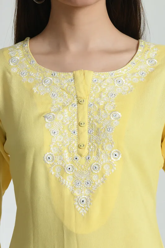 Yellow Yoke Embroidered Straight Top