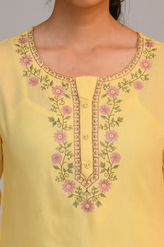Yellow Yoke Embroidered Straight Top