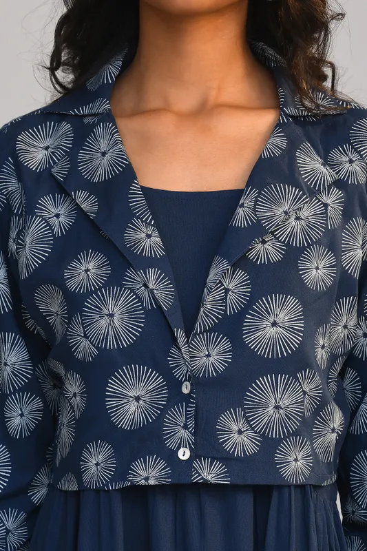 Blue Dress With Printed Jacket