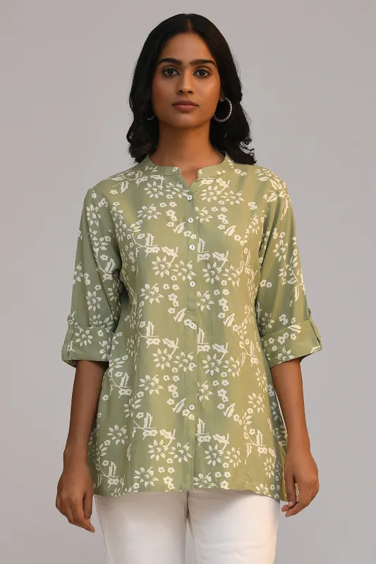 Green Printed Straight Top