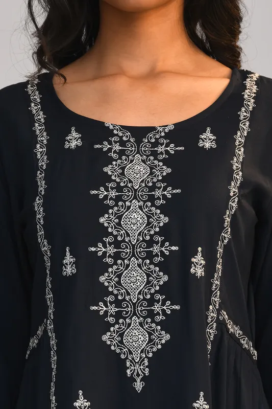 Black Embroidered A Line Kurta