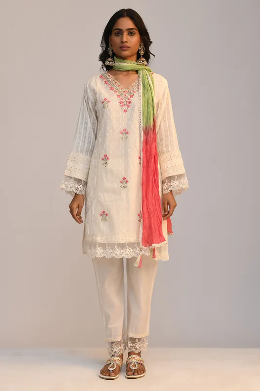 Cream Embroidered Kurta Set