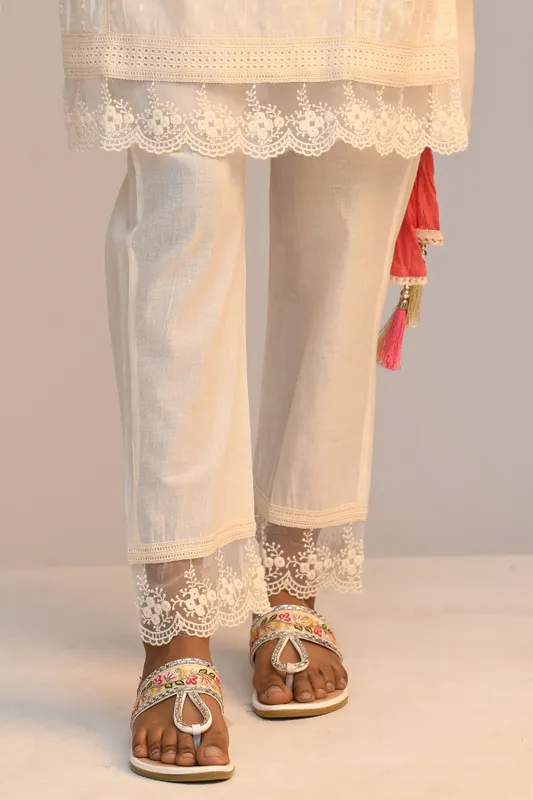 Cream Embroidered Kurta Set