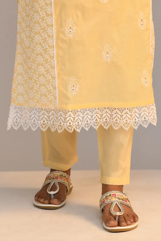 Yellow Embroidered Straight Kurta Set