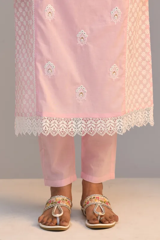 Pink Embroidered Straight Kurta Set