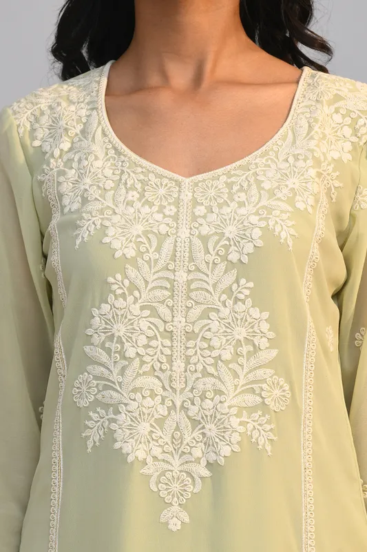 Pista Green Chikankari Straight Kurta Set