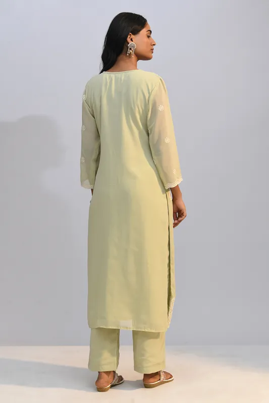 Pista Green Chikankari Straight Kurta Set