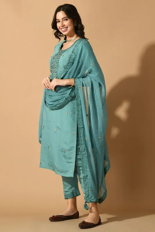 Green Embroidered Kurta Set