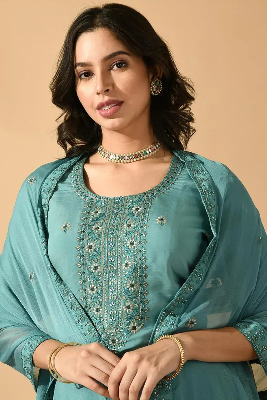 Green Embroidered Kurta Set