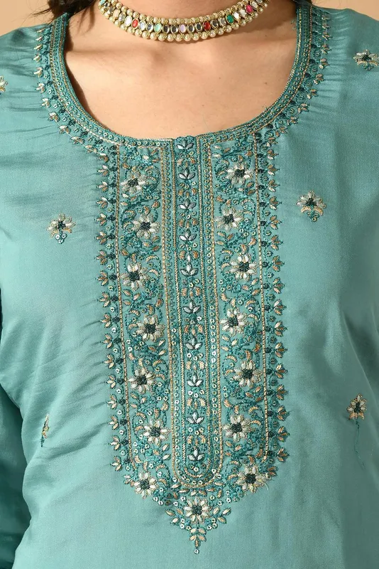 Green Embroidered Kurta Set