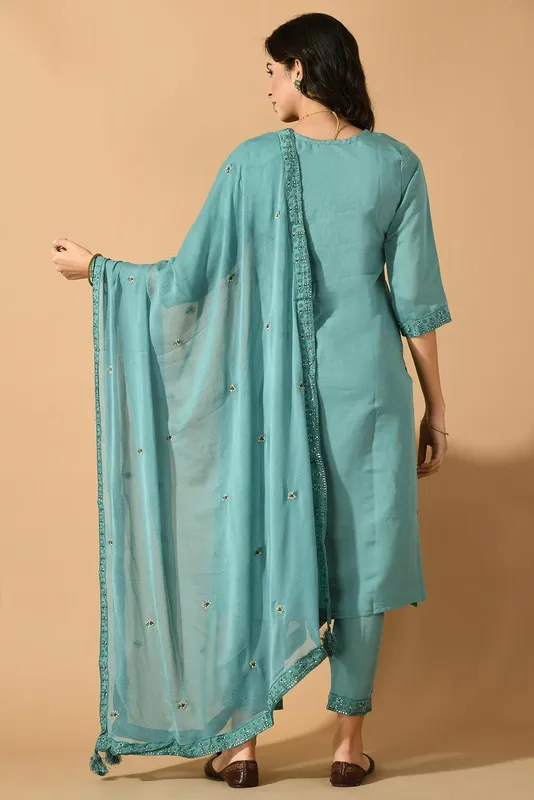 Green Embroidered Kurta Set