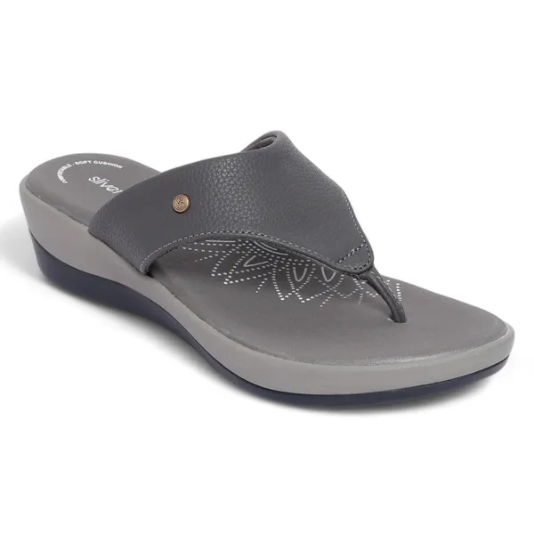 Slivertoes Women V-Strap Grey Slippers