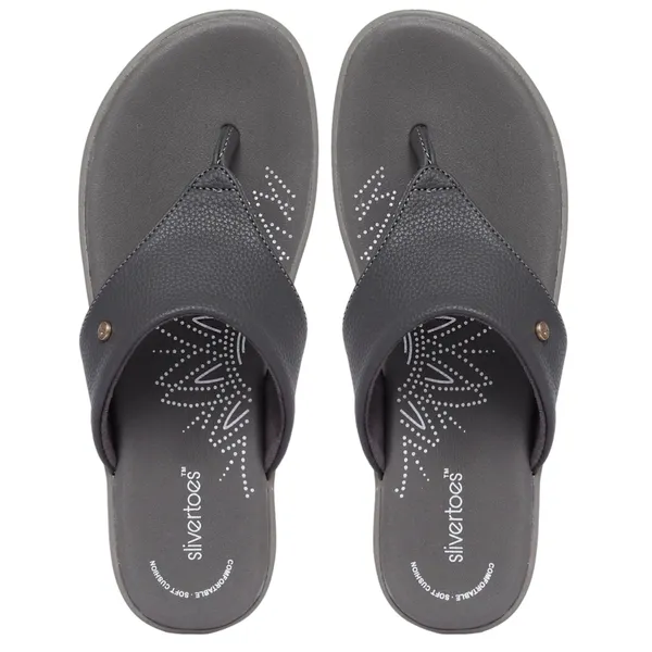 Slivertoes Women V-Strap Grey Slippers