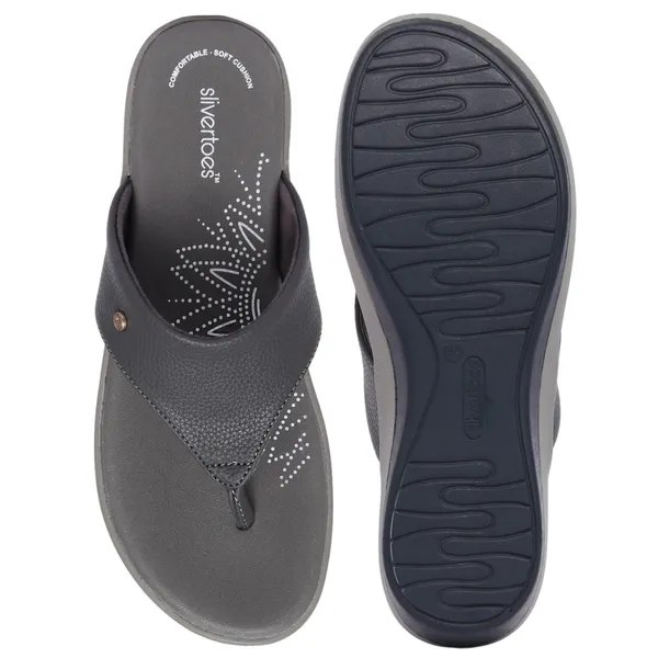 Slivertoes Women V-Strap Grey Slippers