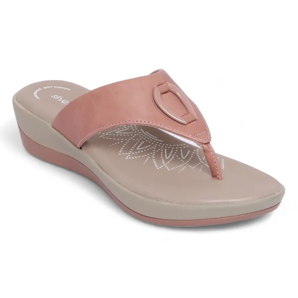 Slivertoes Women V-Strap Peach Slippers