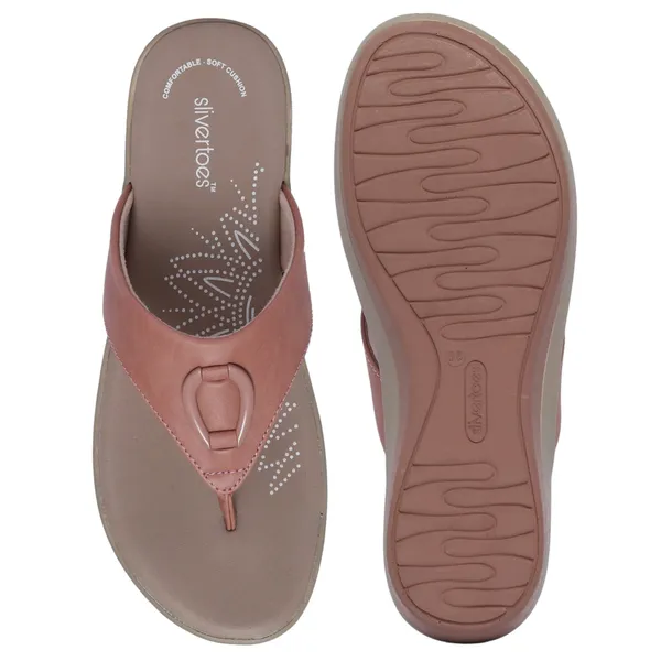 Slivertoes Women V-Strap Peach Slippers