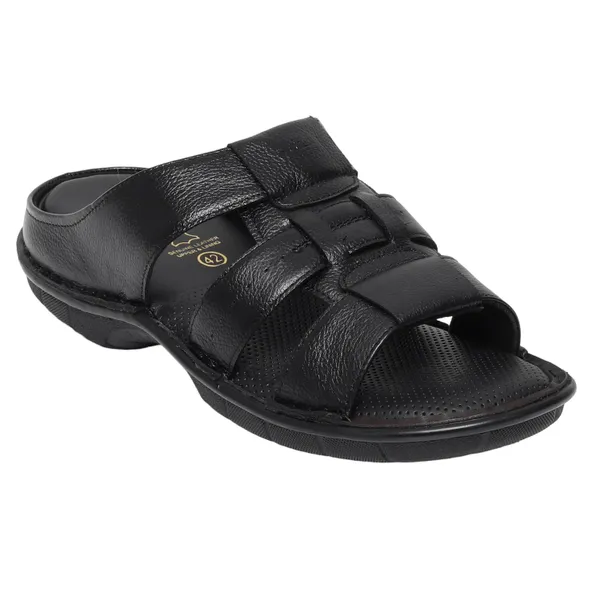 Hitz Men Black Leather Sandals