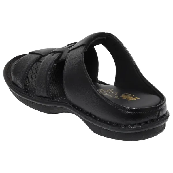 Hitz Men Black Leather Sandals