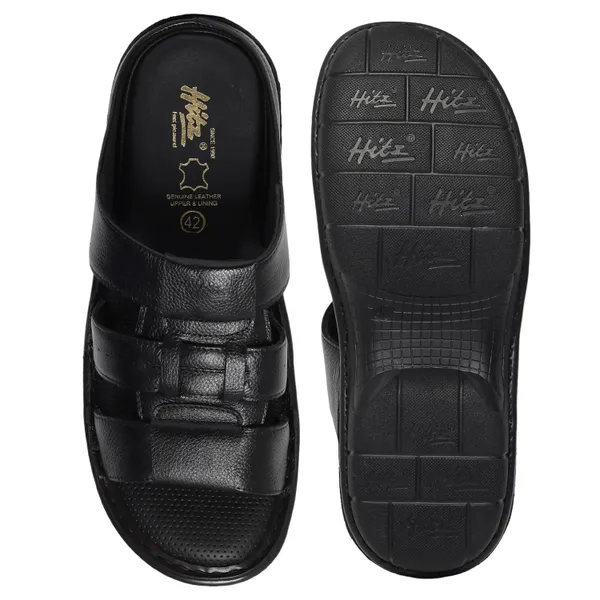 Hitz Men Black Leather Sandals