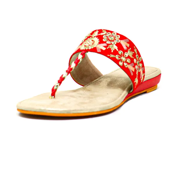 Scarlet V-Strap Embellished Flats