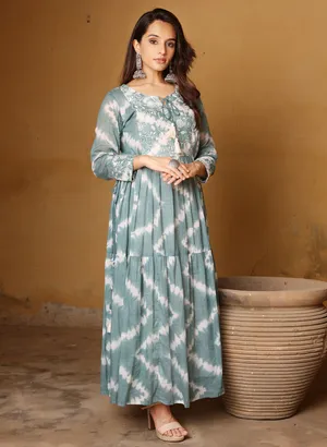 Festive look grey cotton long kurti