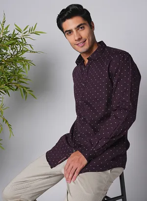 Oxemberg Men Slim Fit Print Casual Shirt