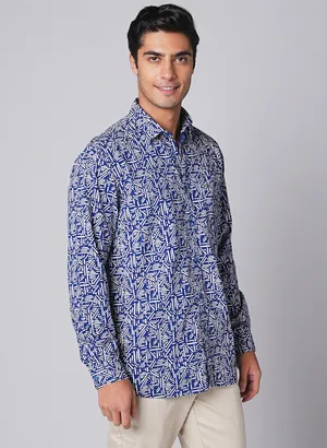 Oxemberg Men Slim Fit Print Casual Shirt