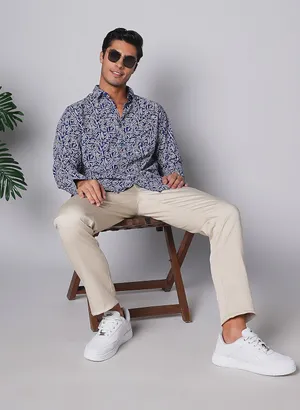 Oxemberg Men Slim Fit Print Casual Shirt