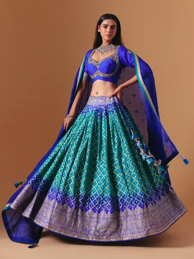 Blue and green silk designer lehenga choli with shaded-G3-WLC18654