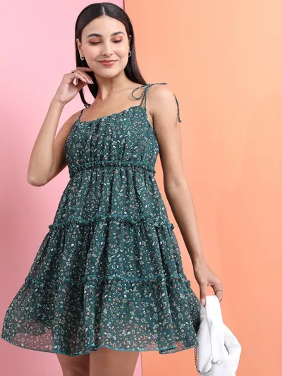 激安‼️未使用タグ付‼️ Tiered Floral Pleated Dress Shop Floral print georgette halter neck dress | eShakti