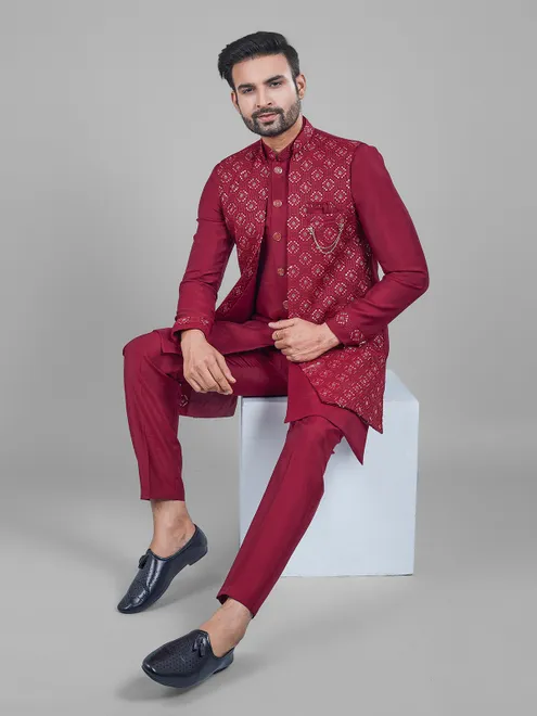 Amazing maroon silk indowestern