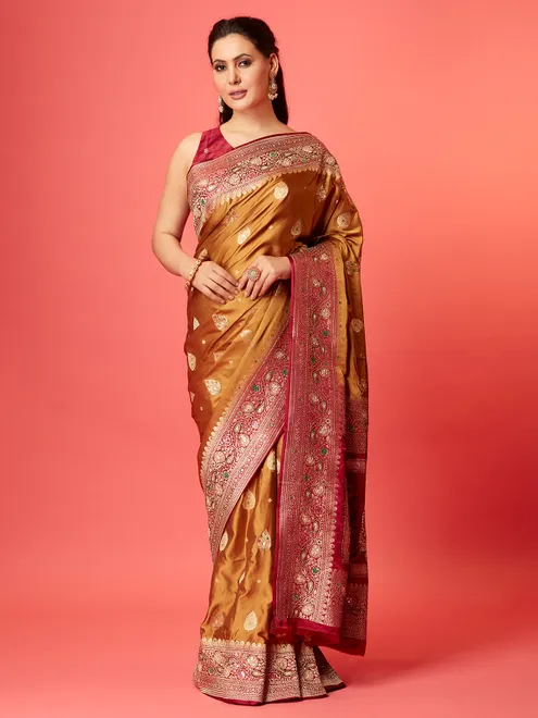 Beautiful mustard yellow silk zari saree